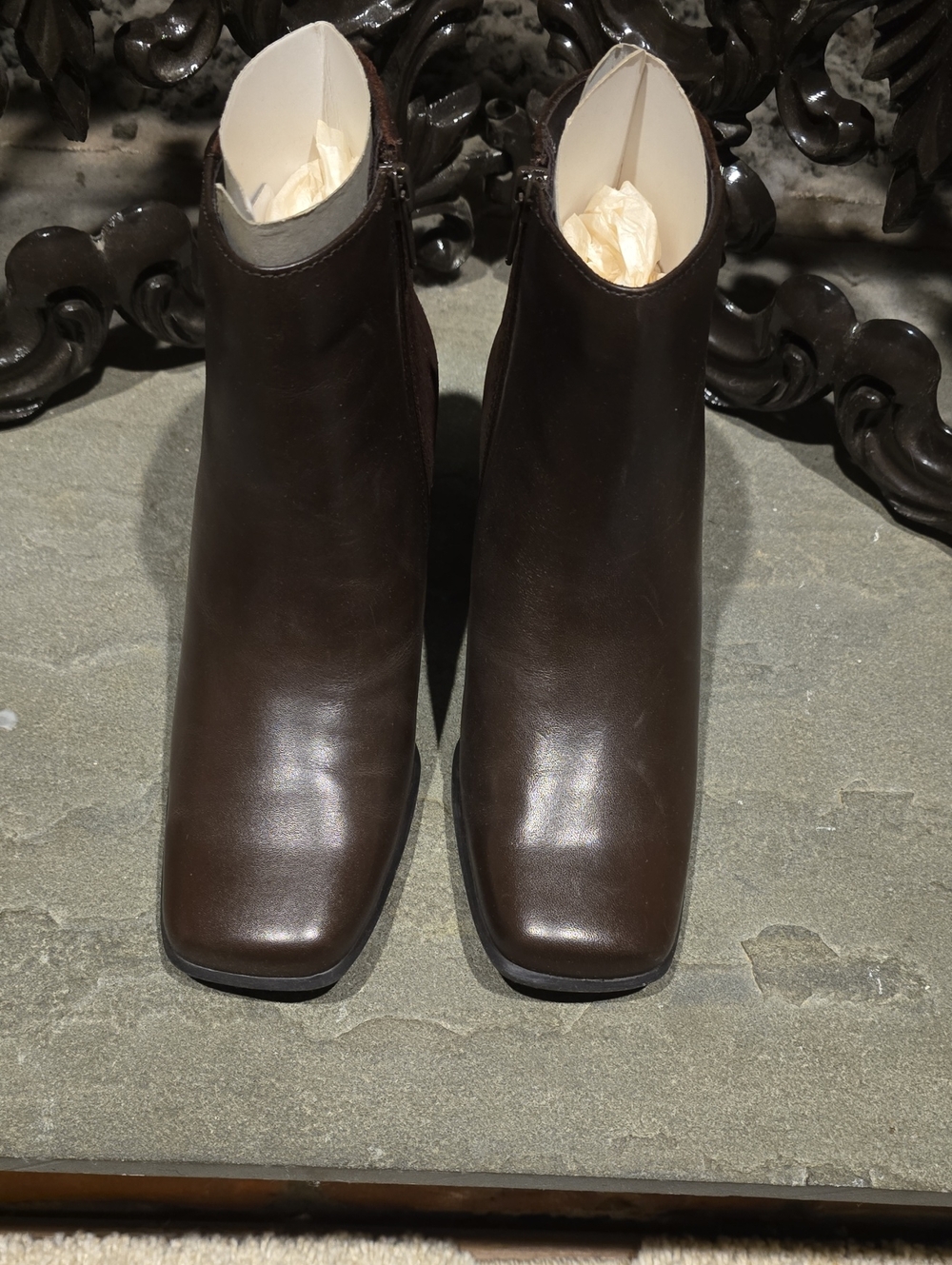 White Mountain Hope Women's Dark Brown Leather Square-Toe Ankle Booties